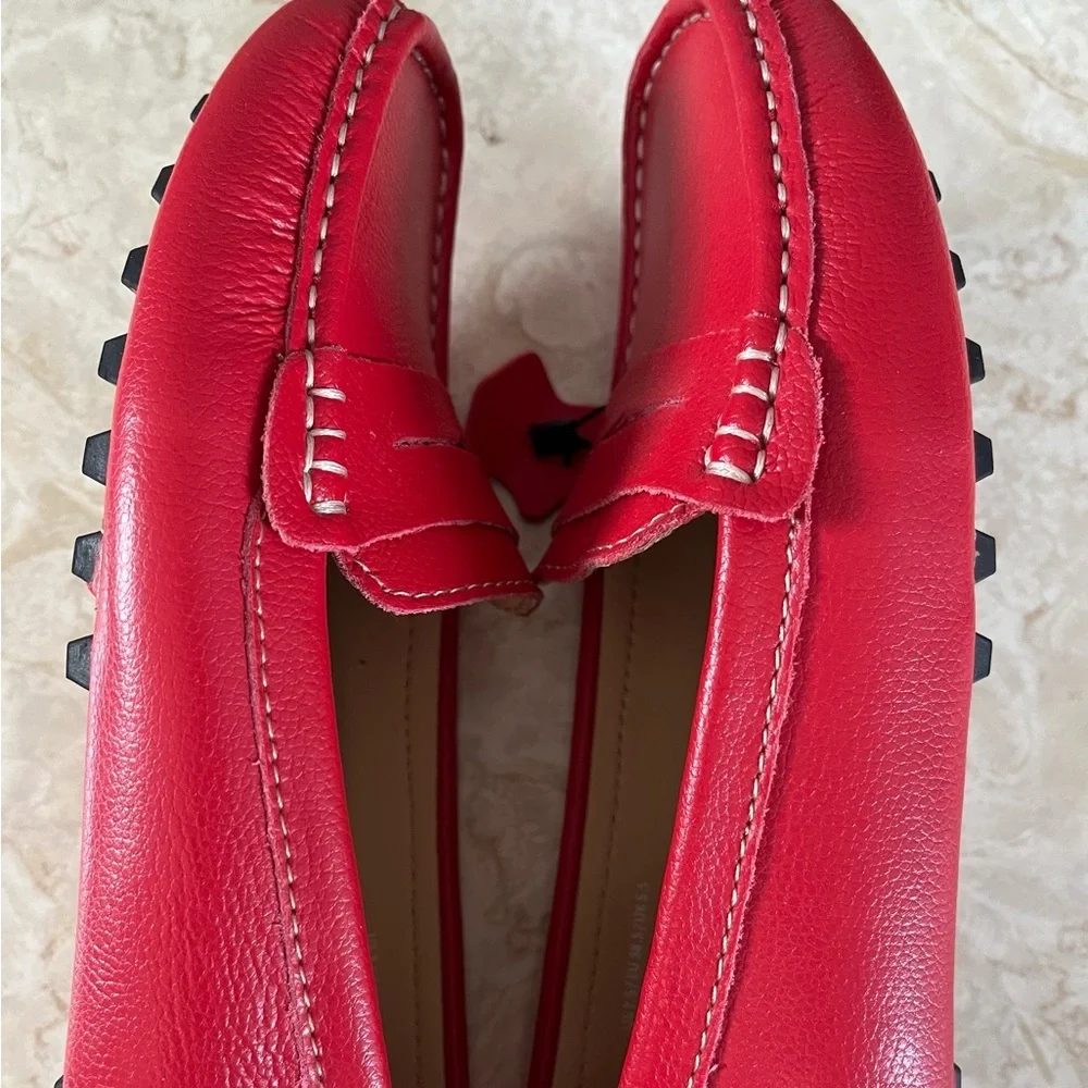 Cherry Red Leather Flats‎ with Moccasin Stitching